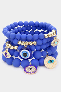 Royal blue- 5 evil eye beaded bracelets