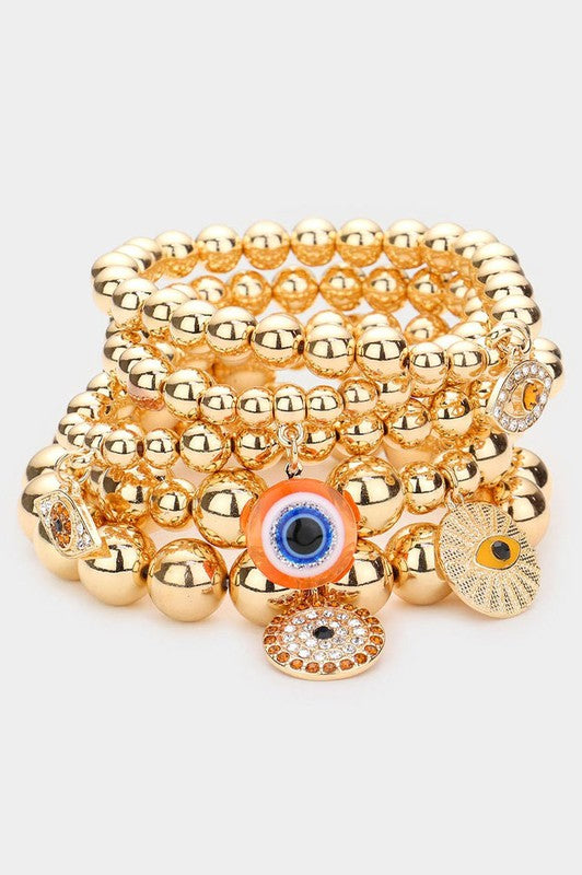 Gold - 5 evil eye beaded bracelets