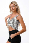 Black and White Stripe Ruched Tank