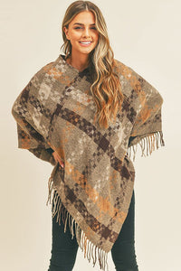 Taupe Check Poncho