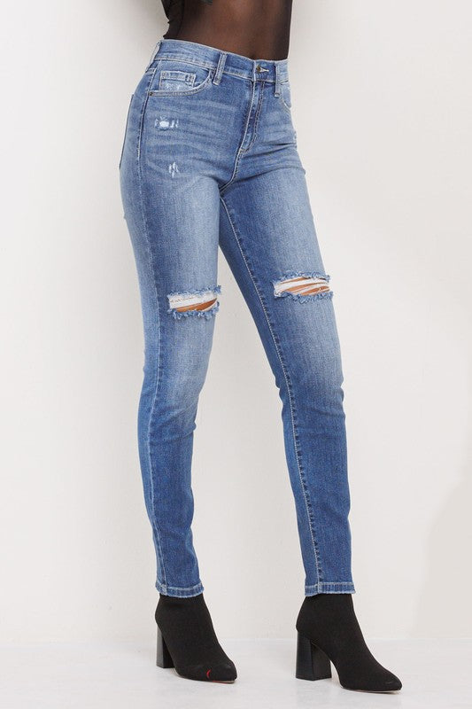 high rise ripped skinny jeans