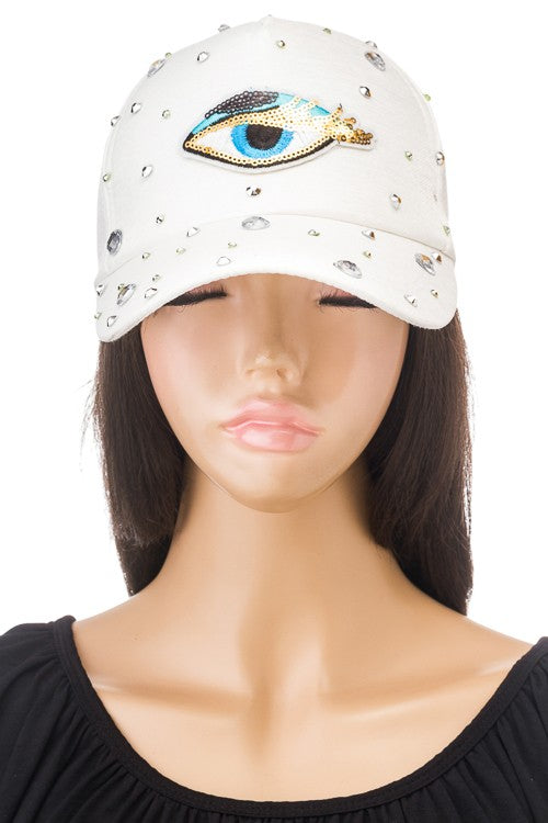 evil eye white bling hat