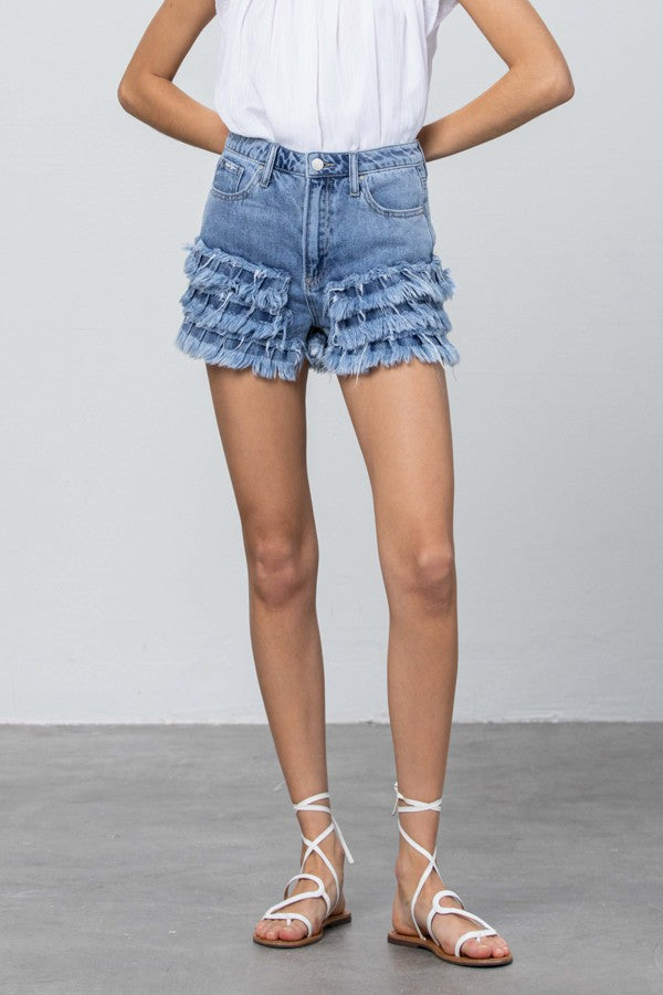 ruffle jean shorts