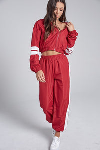 red and white stripe sweatsuit