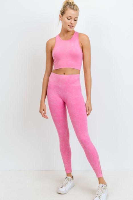Pink sports bra and leggings set