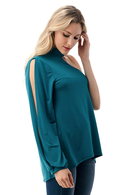 teal one shoulder top