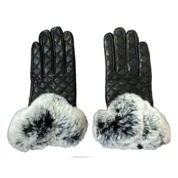 Vegan Leather Faux Fur Gloves Black and White