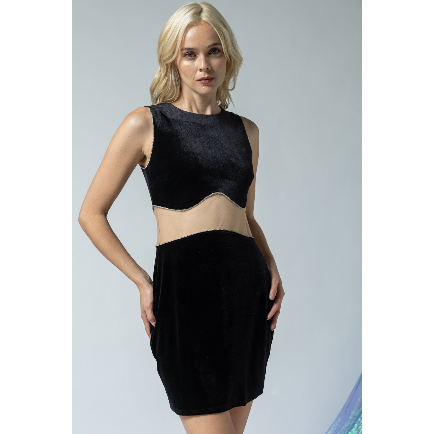black rhinestone cut out dress Black Rhinestone Rose Bodycon Gown 50236