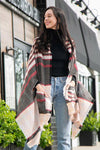 Black Check Open Poncho With Pockets
