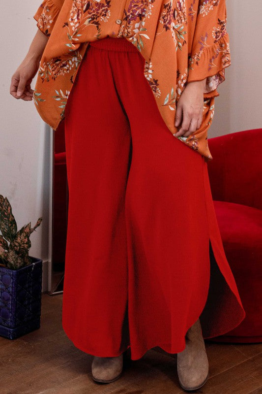 light red gaucho smocked pants