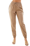 Beige Faux leather joggers