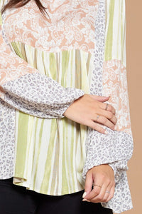 multi pattern long sleeve top