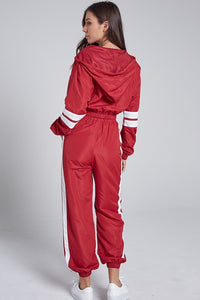 red and white stripe sweatsuit