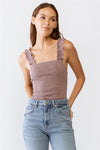 Dusty Purple Ruffle Tank Top Ribbed Bodysuit