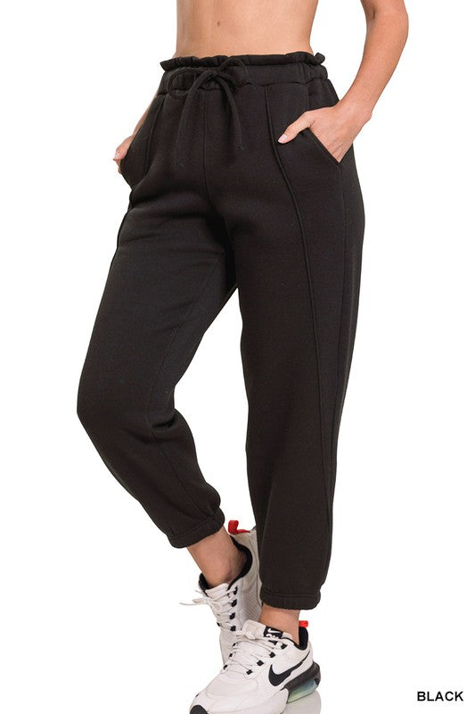 black Paperbag waist joggers