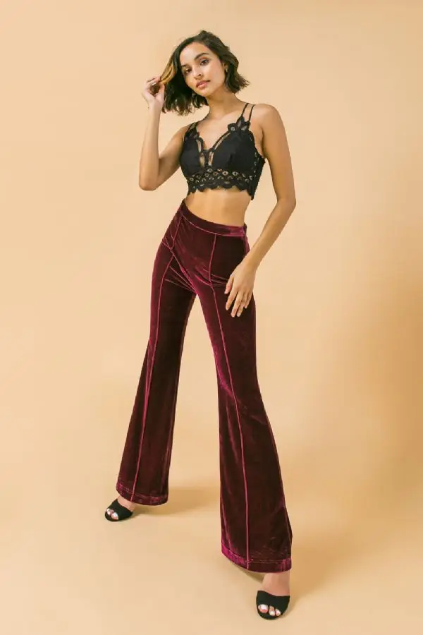 Burgundy high waisted velvet pants – All There Boutique