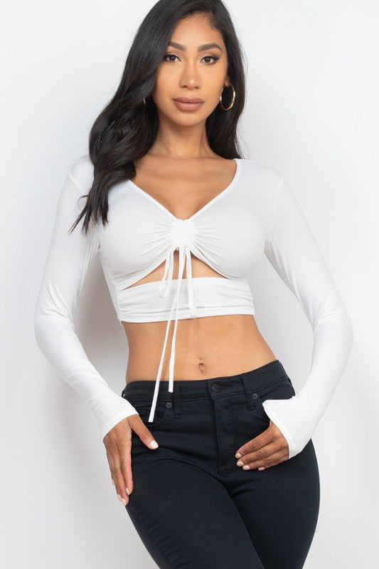 White ruched cut out crop top