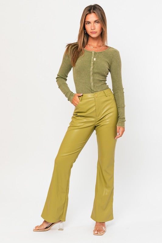 Green Ribbed button down bodysuit