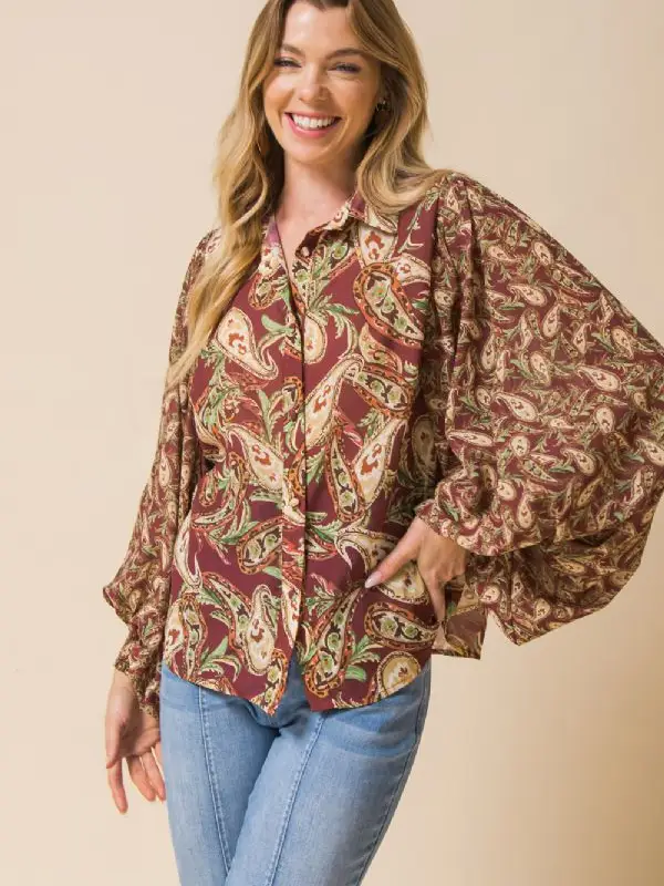 Paisley pattern long sleeve button down