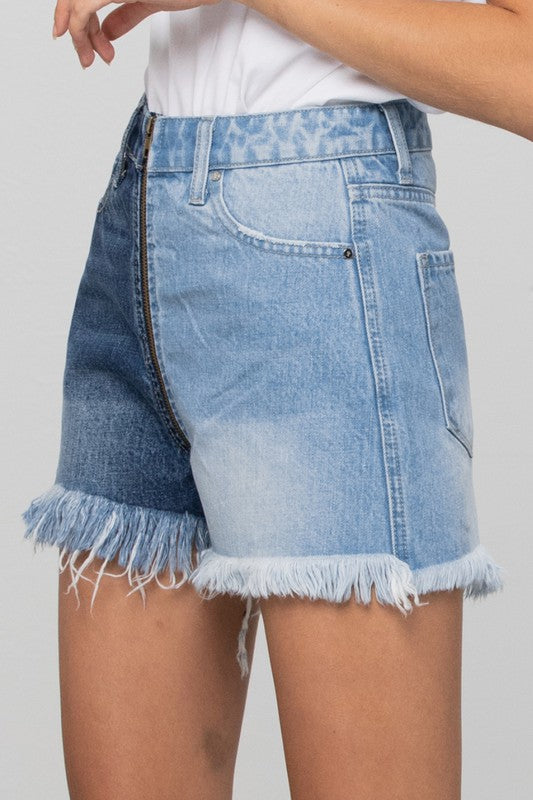 color block zipper shorts