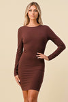 brown ribbed open back dress
