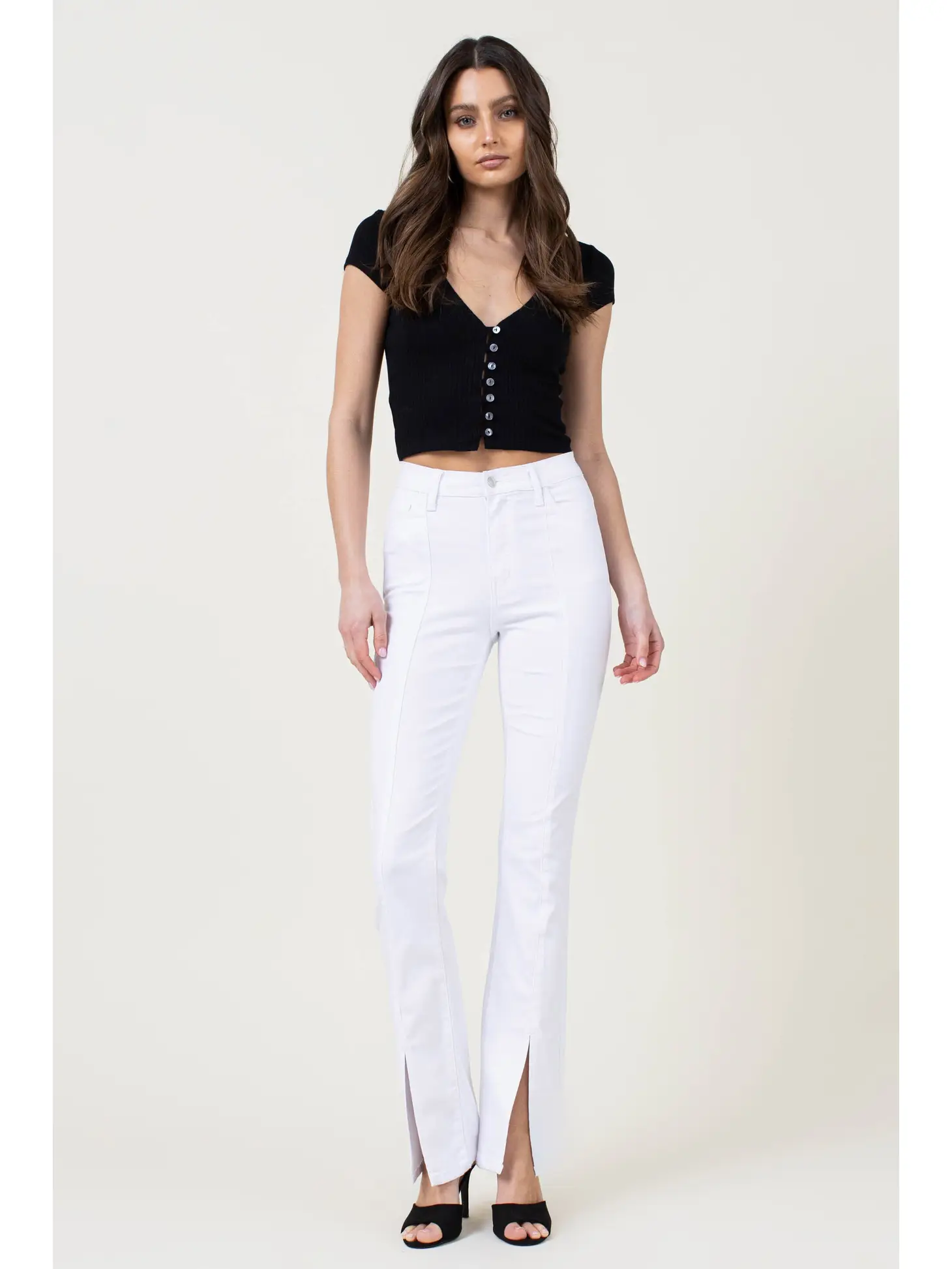 White front slit jeans