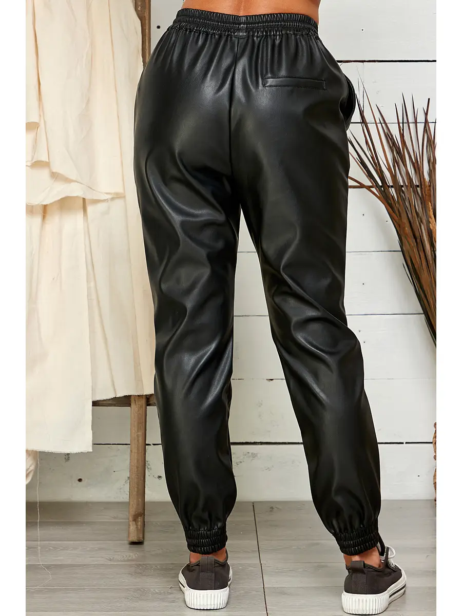 Black Faux leather joggers – All There Boutique