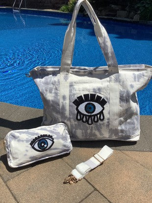 evil eye sequin tote and pouch