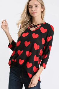 Super soft black and red heart long sleeve