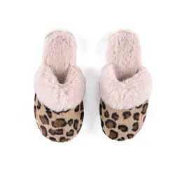 Leopard and pink fuzzy scuff slipper