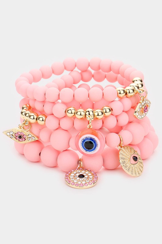 Light Pink - 5 evil eye beaded bracelets