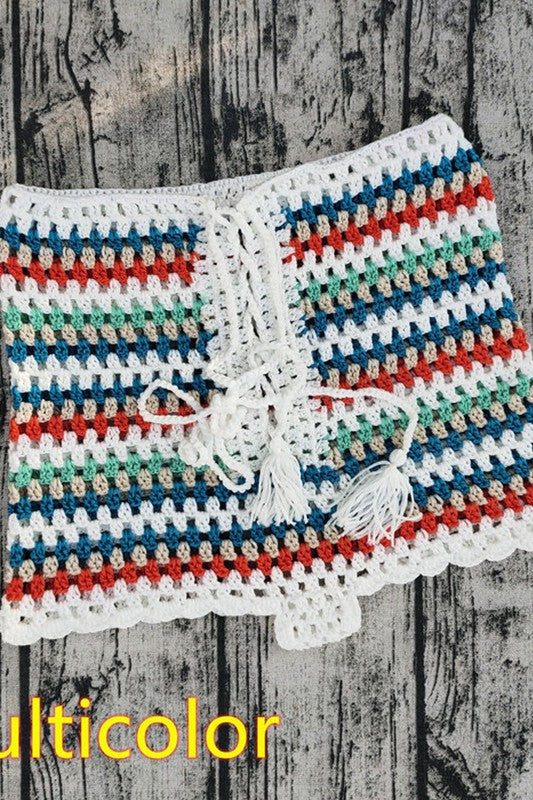 Multicolor Stripe Crochet Coveru Shorts