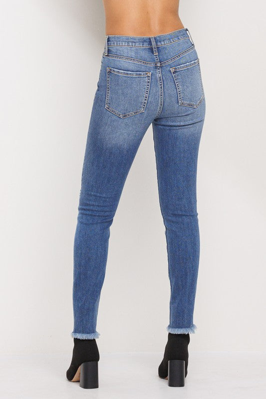 fringe bottom ripped skinny jeans