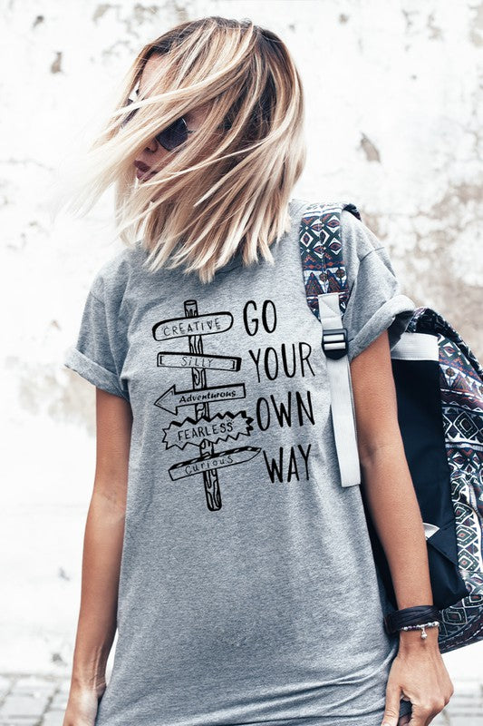 Grey Go Your Own Way Graphic T-shirt