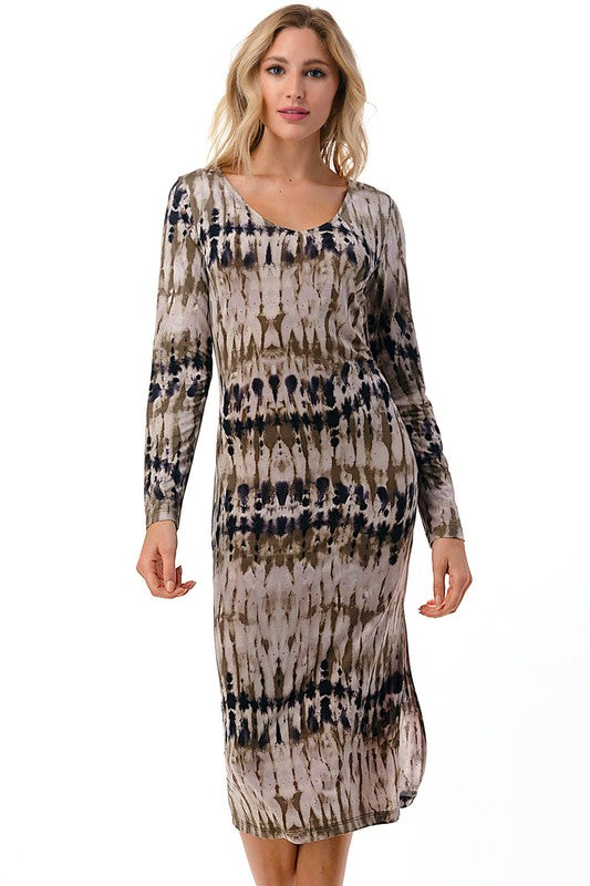 Brown Bodycon vneck tie dye dress