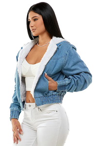 Denim Zip Up Jacket With Sherpa Lining