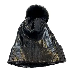 shiny winter hat black