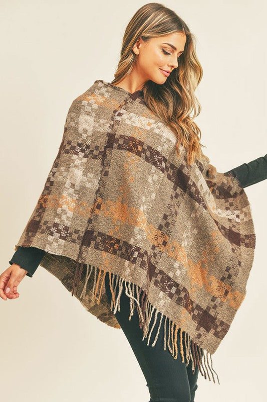 Taupe Check Poncho