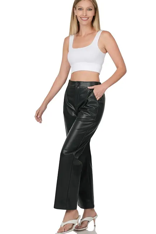 Black leather pants with button and pockets