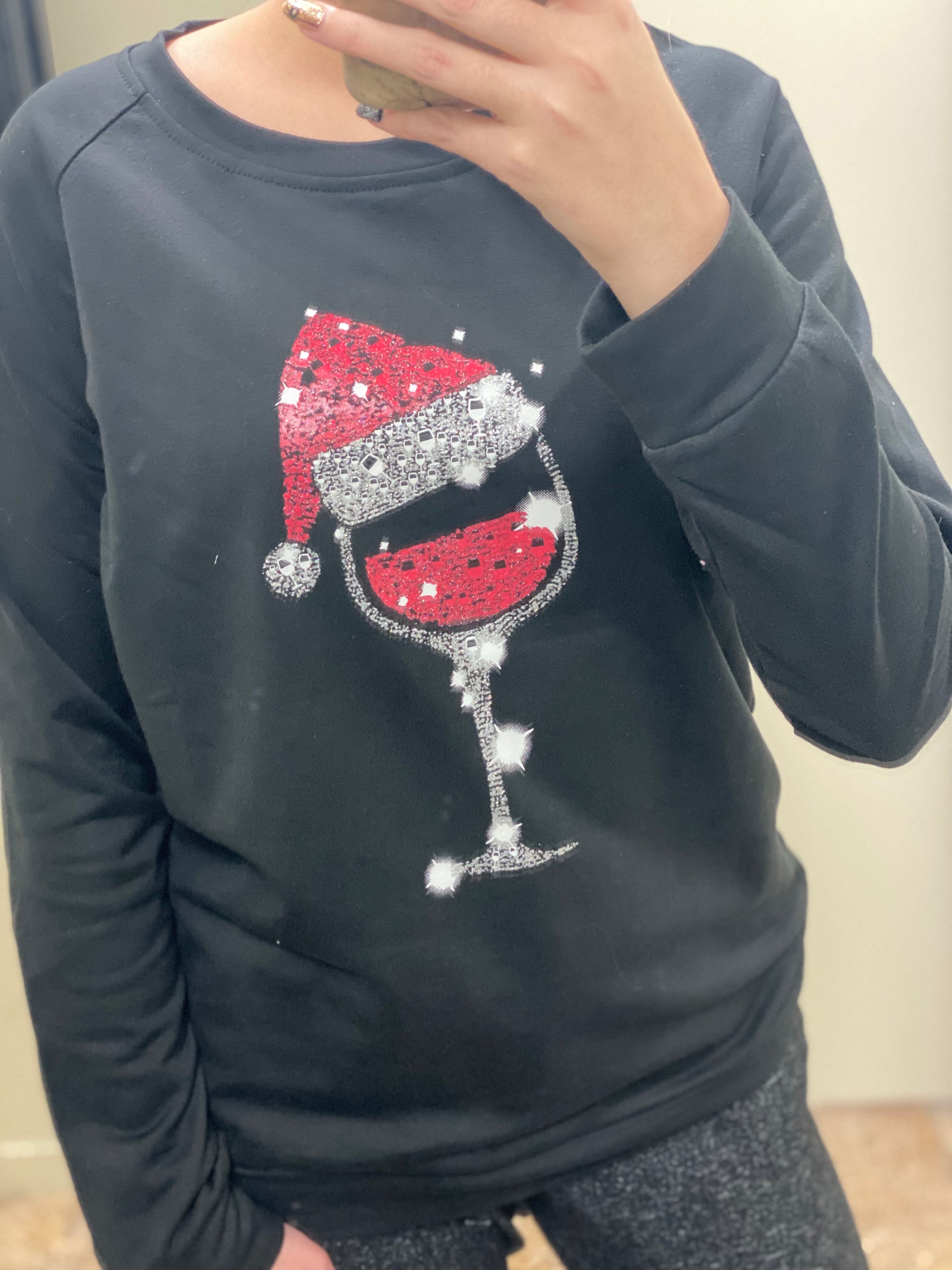 Santa Wine Glass Sweatshirt