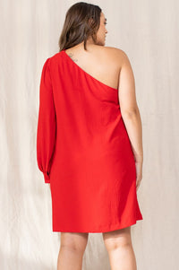 red one shoulder dress