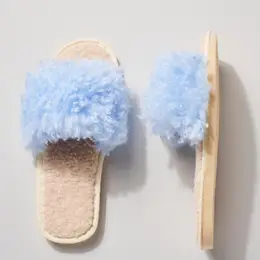 Blue Sherpa Fuzzy Slippers