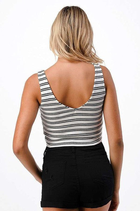 Black and White Stripe Ruched Tank