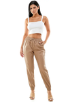 Beige Faux leather joggers