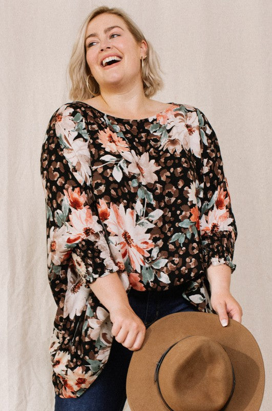 leopard floral short sleeve tunic