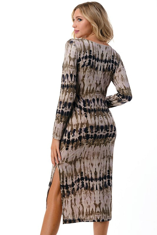 Brown Bodycon vneck tie dye dress – All There Boutique