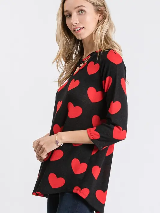 Super soft black and red heart long sleeve