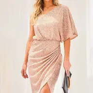 Rose Gold One Shoulder Sequin Dress