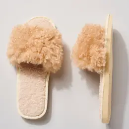 Taupe Sherpa Fuzzy Slippers