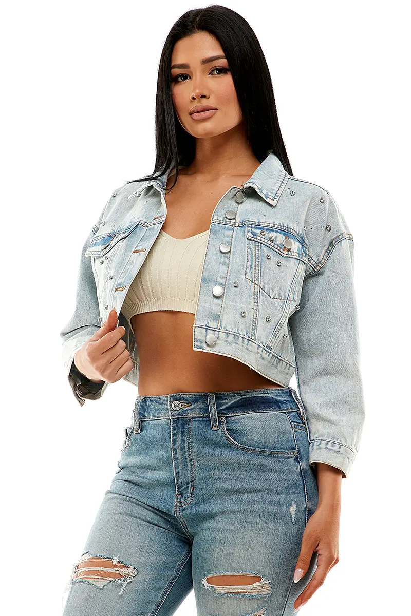 Buy SeekMe Long Puff Sleeve Denim Jacket For Women Short Cropped Jean  Jackets Ripped Crop Top Online at desertcartINDIA
